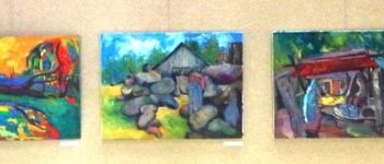 Plungės kultūros centro fojė eksponuojami darbai iš plenero skirto  Viliui Orvydui atminti