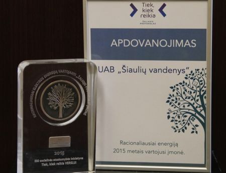 UAB „Šiaulių vandenys“ pelnė racionaliausios įmonės apdovanojimą