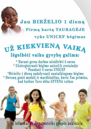 Kviečiame vaikus dalyvauti UNICEF bėgime Tauragėje