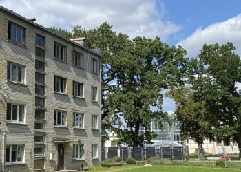 Kretingos dvaro parke neliks sovietinio bendrabučio