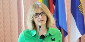 Šiaulių m.sav. Miesto ūkio ir aplinkos skyriaus vedėja Eglė Bružienė spaudos konferencijoje/V. Lebedžio nuotr.